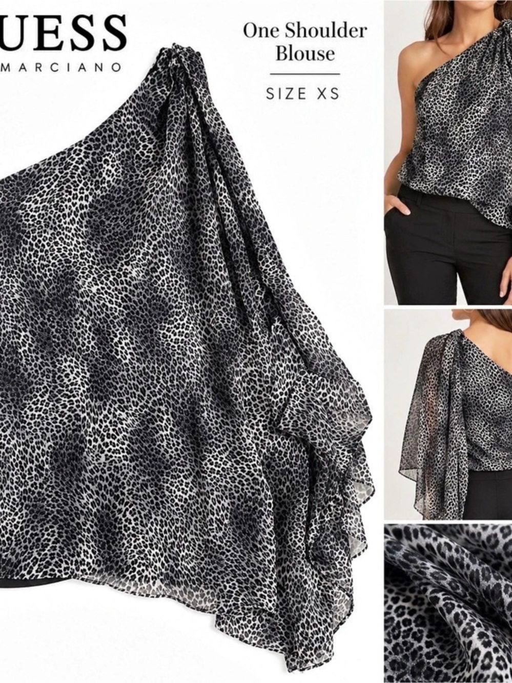 GUESS One Shoulder Blouse Animal Print Blouse Size XS Like New